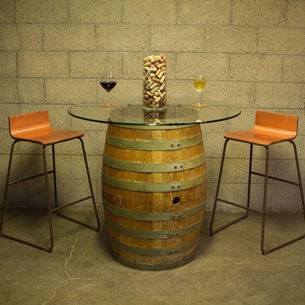 A wine barrel table