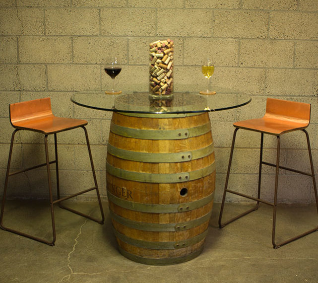 A wine barrel table